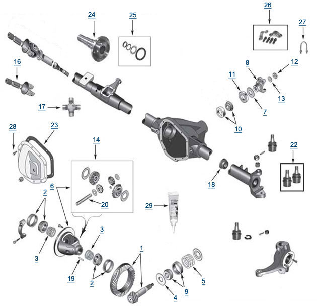 Exploded view 1989 jeep front axle #2
