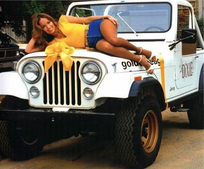 Daisy proved to be quite an ornamental hood ornament on her Jeep Dixie