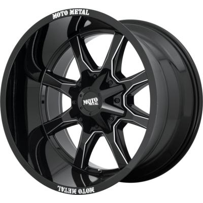 Moto Metal MO970, 18×10 Wheel with 5×127 and 5×5.5 Bolt Pattern – Gloss Black with Milled Spoke and Moto Metal On Lip – MO970810353B24N